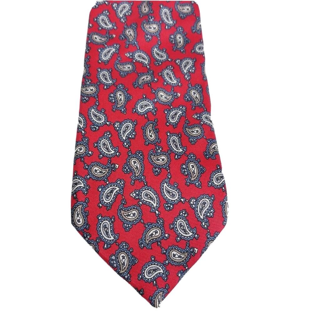 Savile Row Mens Silk Tie Red Paisley Classic Made USA Neckwear Necktie